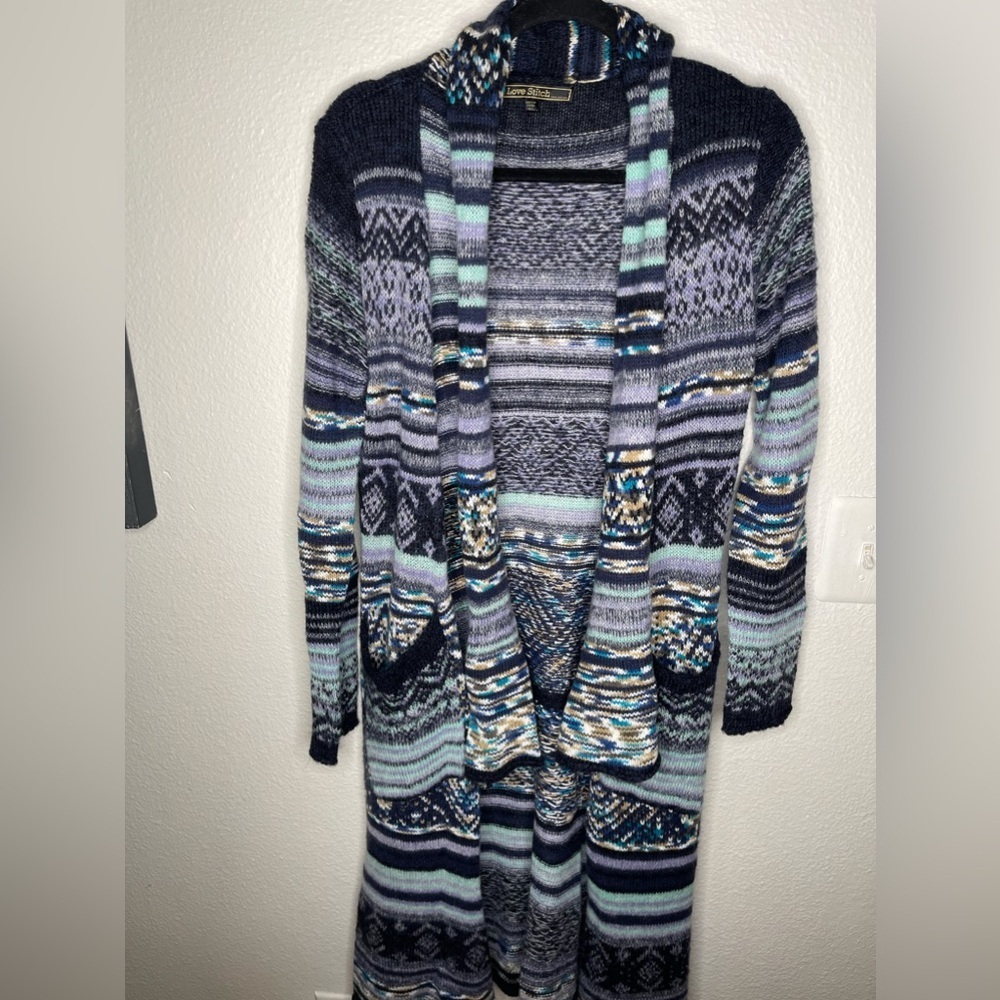 Love stitch women’s multicolored long length cardigan